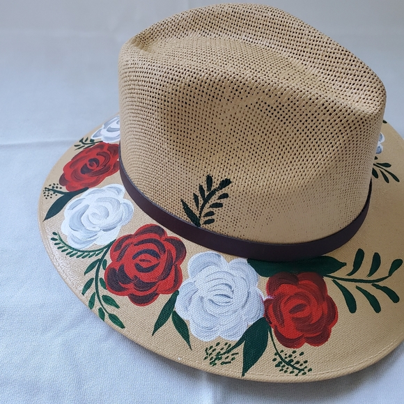 Handpainted Roses Rancher Hat - Picture 3 of 4